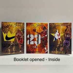 Michael Jordan, Kobe Bryant, LeBron James One of One Booklet - Patches/Facs Auto
